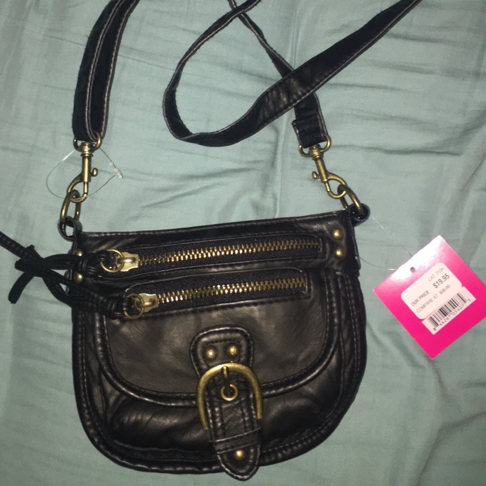 New black leather cross body mini purse